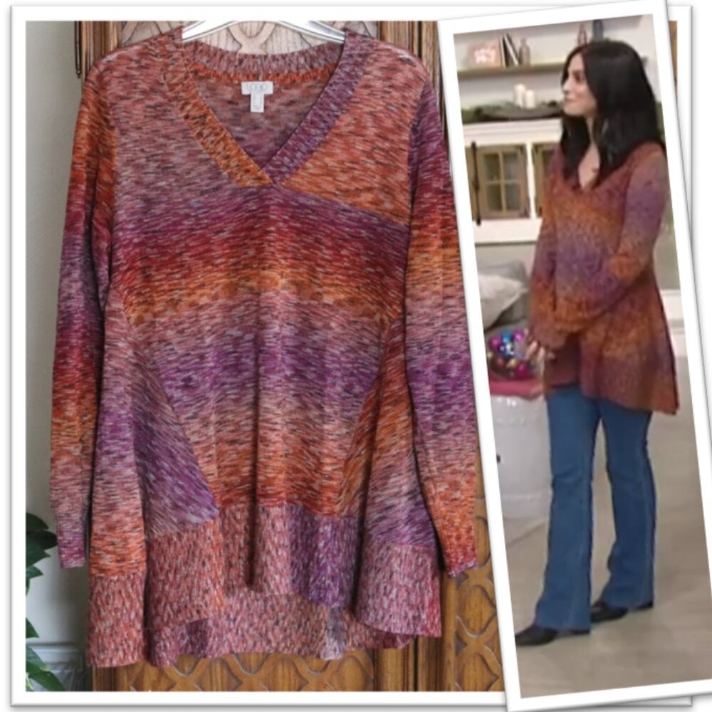 LOGO by Lori Goldstein Long Sleeve Lagenlook Ombre Tunic Sweater- NWOT, Size S
